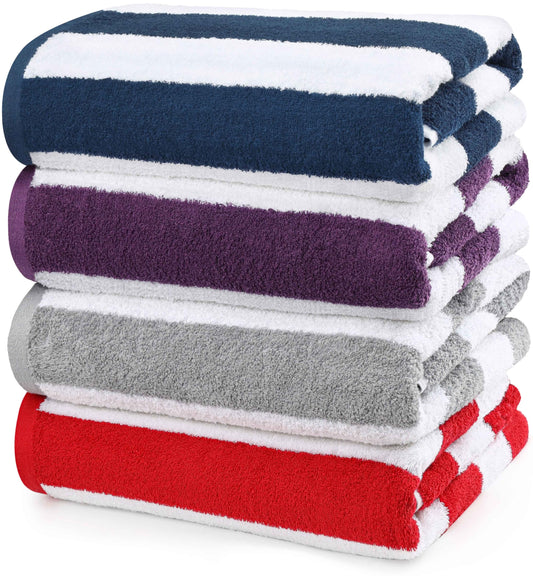 4-pack of Utopia Towels beach towels 30x60 inches, absorbent towels made of 100% cotton (Red, Navy Blue, Gray, Plum)