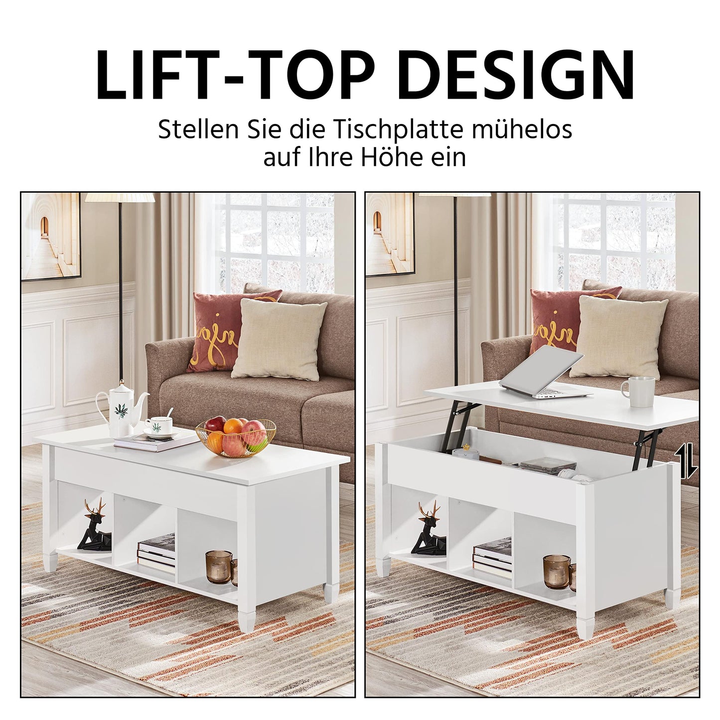 Yaheetech Coffee Table Height Adjustable Lift Top Table Hidden Storage Side Table Wooden Sofa Table for Living Room White