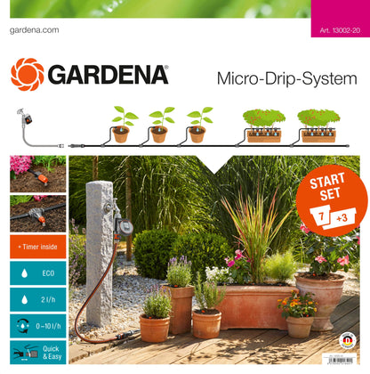 Gardena Start Set Plant Pots M automatic: The convenient Micro-Drip System starter set with irrigation computer for 7 pots and 3 troughs (13002-20)