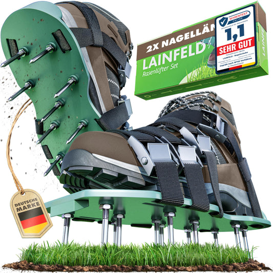 LAINFELD Lawn Aerator | Spike Shoes with Short and Long Nails | Lawn Aerator with 4 Straps | Lawn Scarifier | Garden Aerator Shoes