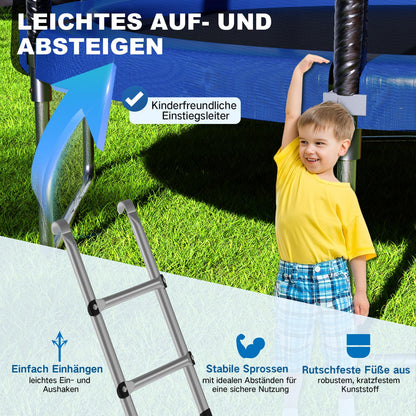 Devoko Trampoline Outdoor Ø 183/228/305/366/427 cm Indoor Trampoline Kids Garden Trampolines, Complete Set with Shoe Net, Ladder, Edge Cover, Safety Net, Weight Capacity 150 kg (Blue)