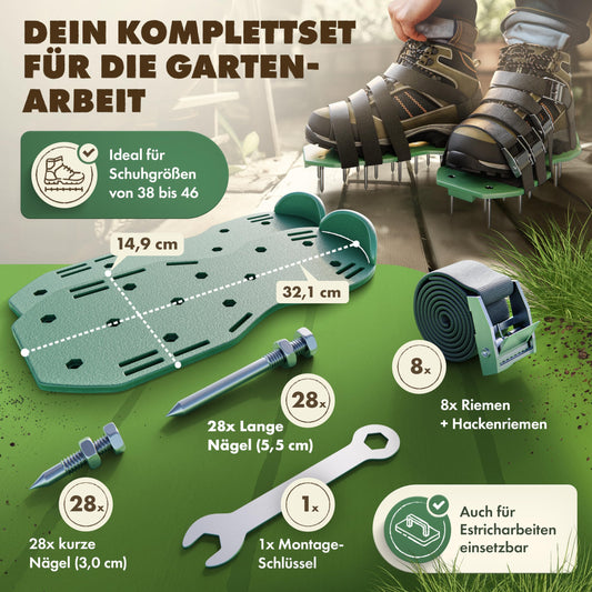 LAINFELD Lawn Aerator | Spike Shoes with Short and Long Nails | Lawn Aerator with 4 Straps | Lawn Scarifier | Garden Aerator Shoes