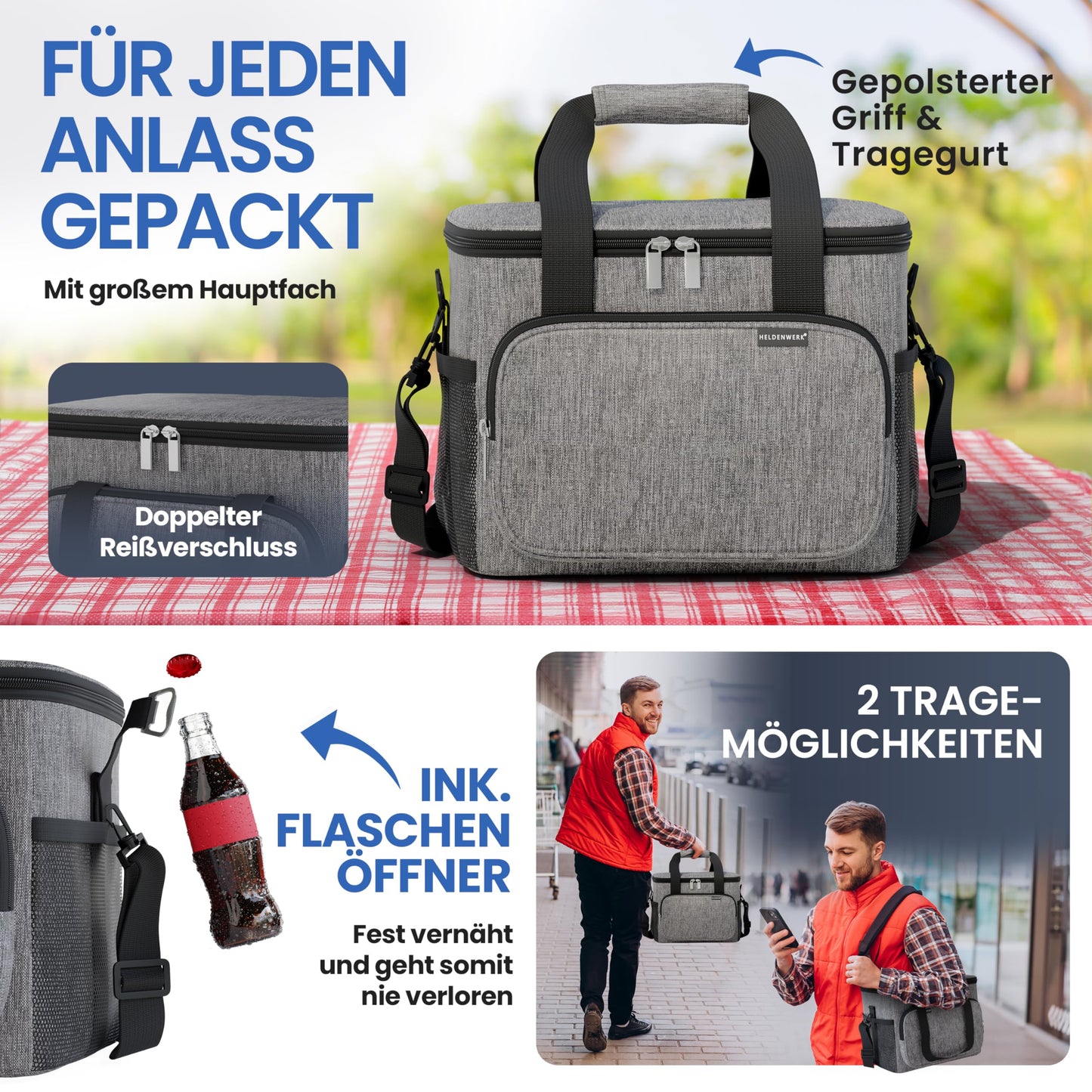HERO-WORK Cooler Bag Large foldable - Insulated cooler box thermal bag leak-proof & waterproof - Picnic lunch bag, breakfast bag, thermal bag, insulated bag