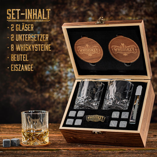 WHISISKEY Whiskey Glasses Set - Whiskey Gift Set Glass - Whiskey Glasses - Men's Gifts - Men's Gifts - Birthday Gift Man - Gift Box, 2 Rum Glasses x 310ML, 8 Whiskey Stones