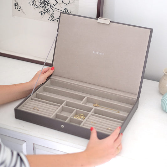 Jewellery box with lid, oversize, by Stackers, mink, 36 x 25 x 4.5 CM