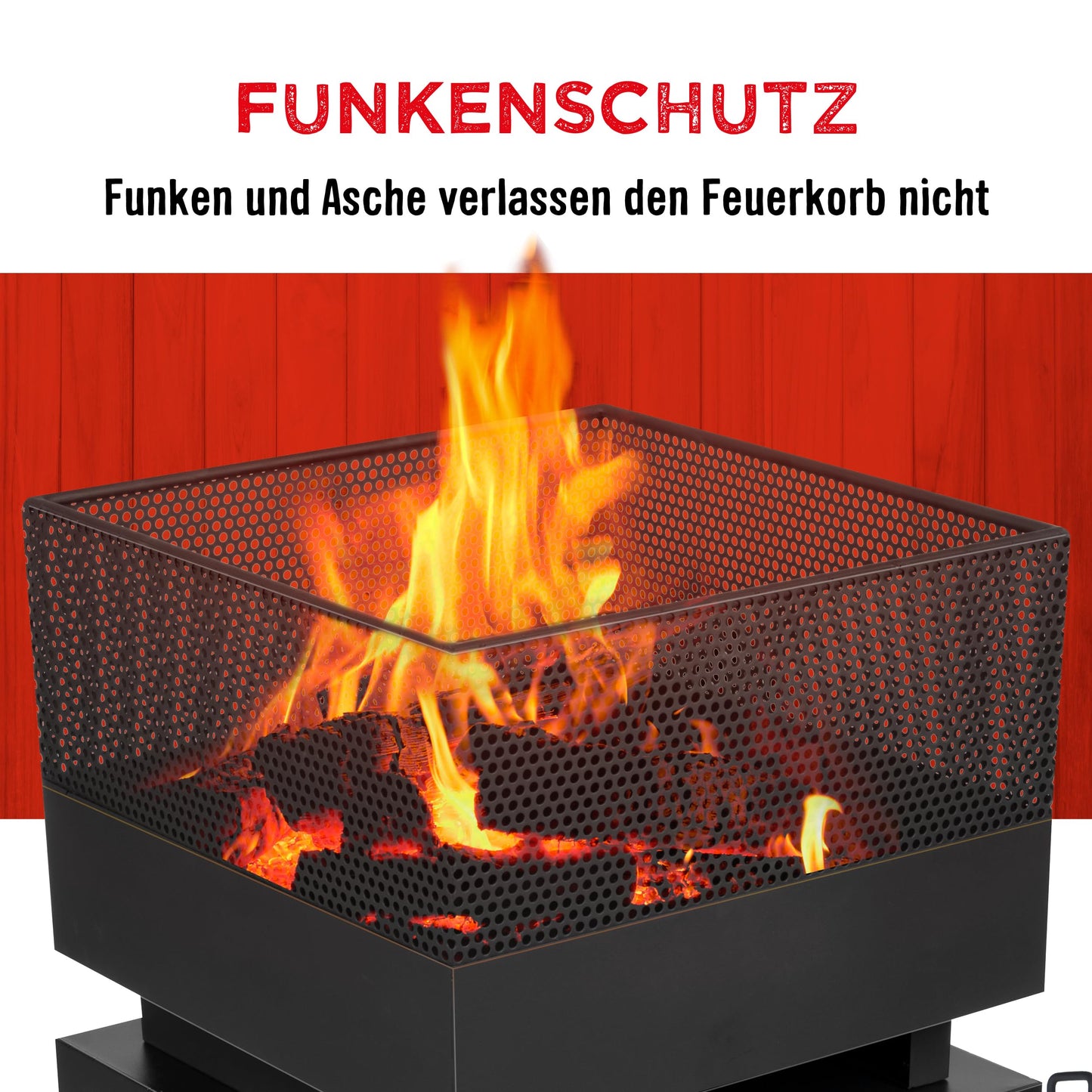 BBQ Collection Fire Pit with Spark Guard - Fire Basket 39 x 39 x 85 cm - Garden Chiminea for Firewood - Patio Heater with Poker and Firewood Storage - Patio Decor - Carbon Steel
