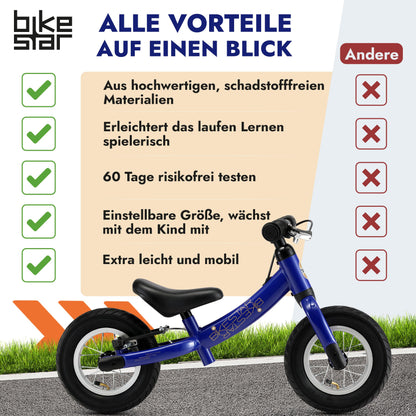 BIKESTAR Kids Balance Bike for Boys and Girls from 2-3 years | 10 Inch Sports Toddler Bike | Blue | Try Risk-Free