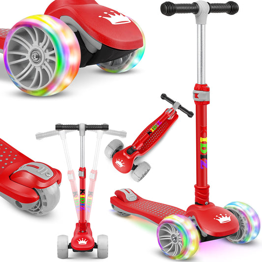 KIDIZ® Roller Children Scooter X-Pro2 Trike Scooter with PU LED Light-Up Wheels Kids Scooter foldable Kick Scooter adjustable City Scooter Children's Scooter for Boys Girls 3-12 Years, Red