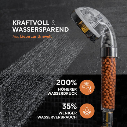 Premium shower head with mineral stones from happydrop - The water-saving handheld shower head with 3 spray modes.