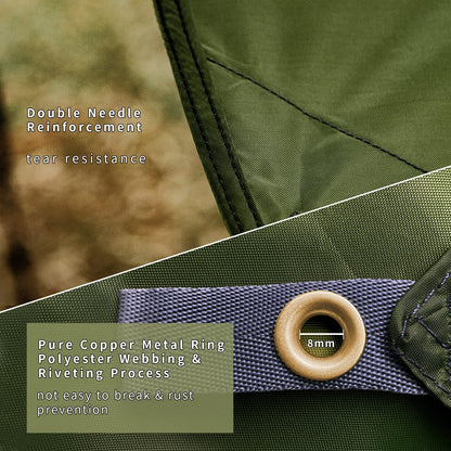 Unigear waterproof hexagonal tarp with grommets + 6 aluminum stakes + 6 ropes, cover for hammock, rain and sun protection for outdoor camping, picnics, festivals.
