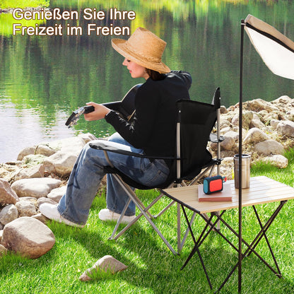 AMHANCIBLE Folding Camping Chair 2 Pack, Foldable Fishing Chair with Drink Holder, Portable Camping Chair with Armrests and Carry Bag, Lightweight Camping Chairs Set of 2, Up to 120kg Capacity, Black OCC01BK