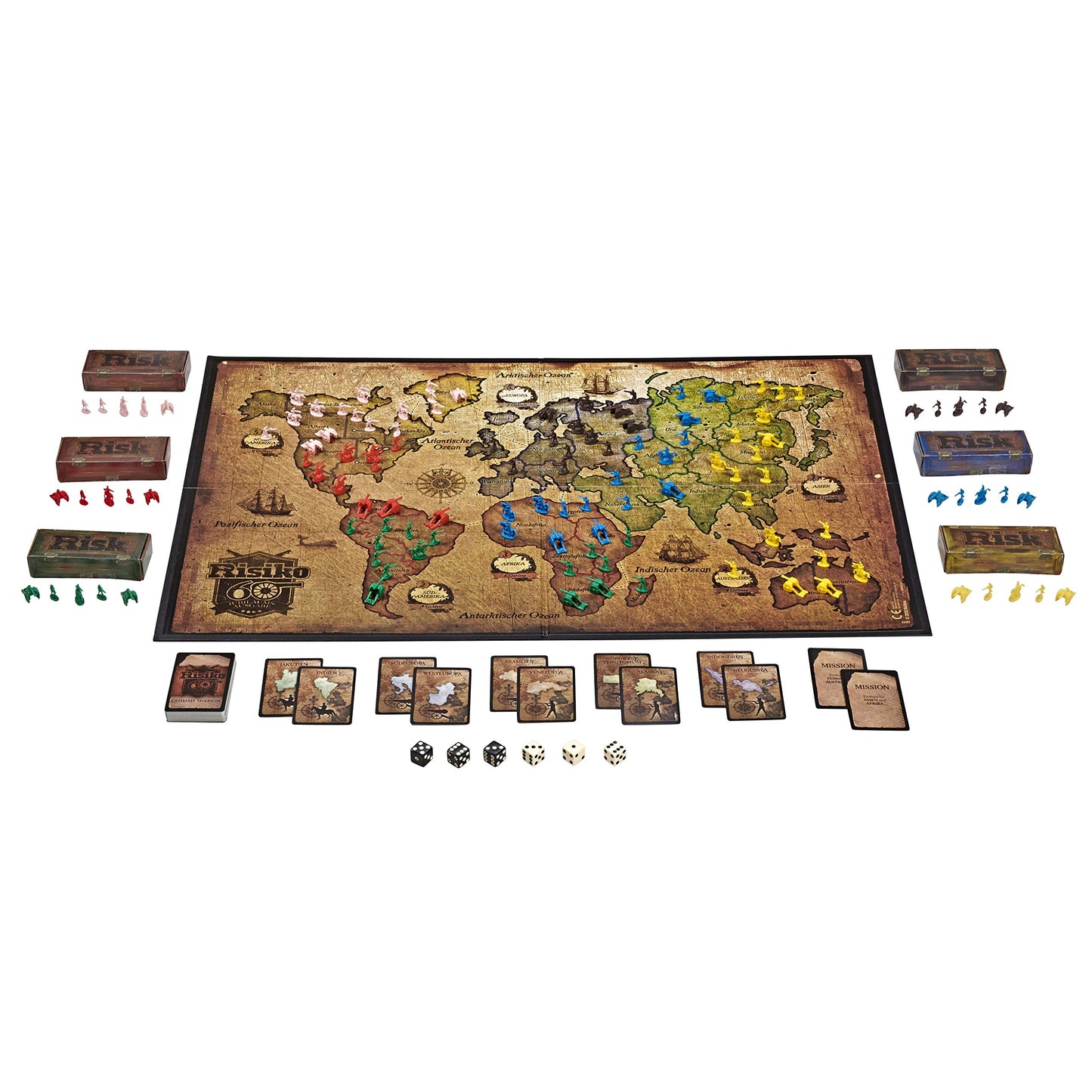 Risk 60th Anniversary Edition, with 4 additional game variants, exclusive to Amazon, strategy game for ages 10+.