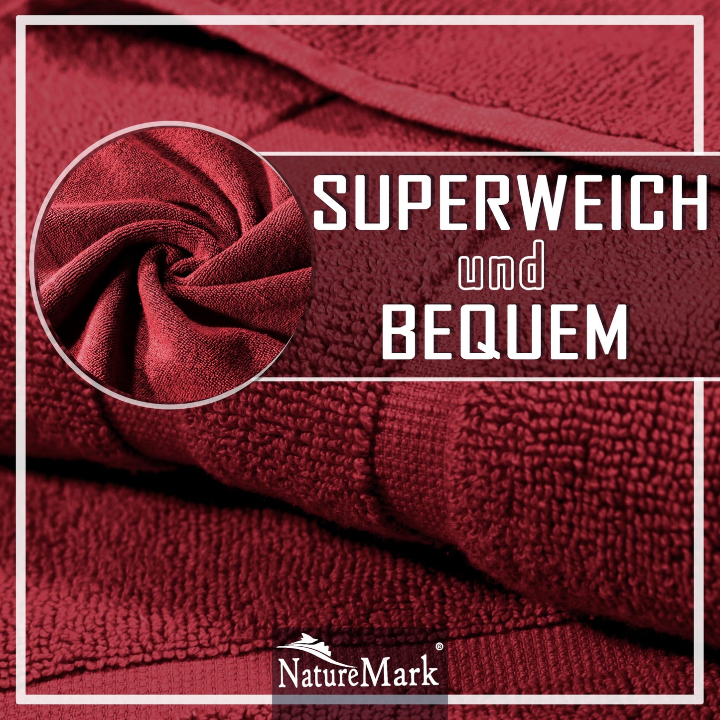 NatureMark 2-pack bath mat | Premium quality | 100% cotton | 50 x 80 cm | Shower mat double pack | Color: Bordeaux red