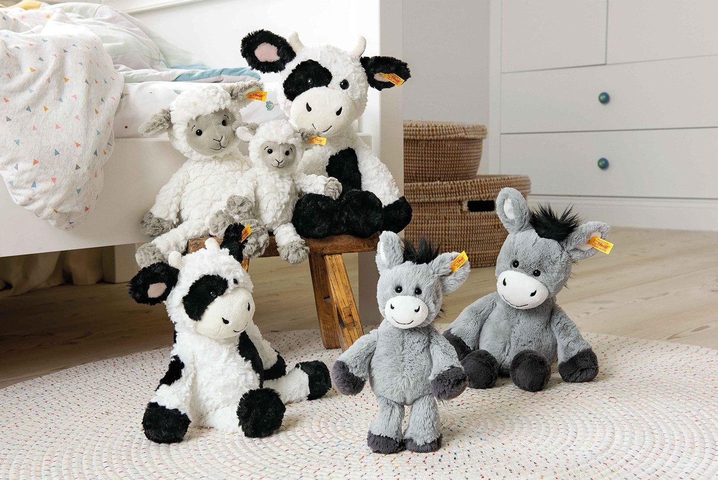 Steiff cuddly toy Dinkie Donkey, sweet plush toy with plastic eyes, for children, boys & girls, Friends, plush toy 30 cm, light grey, 073748