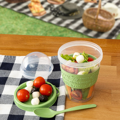 spar-home® 4-piece set yogurt cups To Go 600ml - muesli cup To Go with spoon Muesli To Go cup with lid for yogurt muesli eating on the go office school (4-piece set)