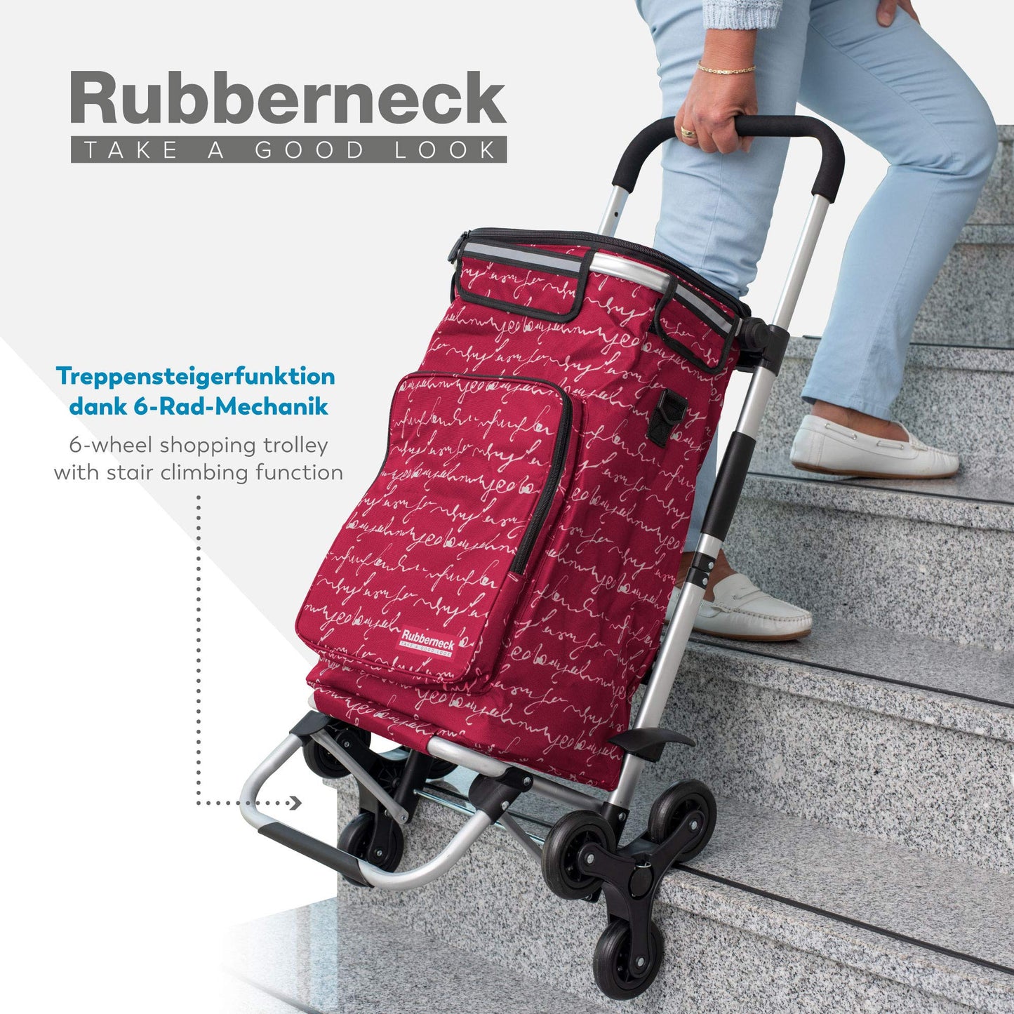 Rubberneck shopping trolley - Foldable cart - Cooler compartment - Adjustable handle - Red