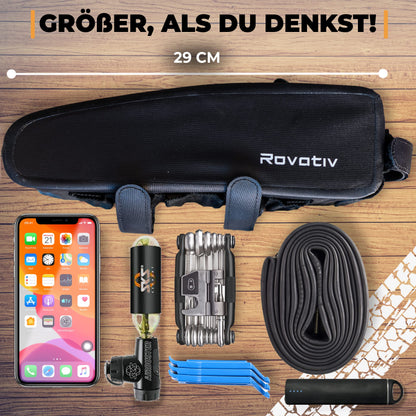 Rovativ® Bikepacking Top Tube Bag [1.8 Liters] 100% Waterproof - Extra Secure Mount - New Zipper - for Gravel bike, Road bike, MTB