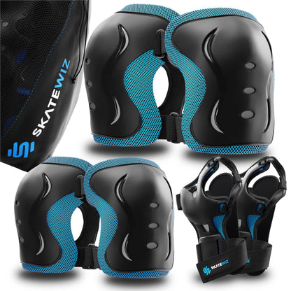 SKATEWIZ Adult Inline Skate Guards - Protective Gear - Skate Protectors for Women and Men - Knee and Elbow Pads - Skating Knee Pads - Impact Size L Blue