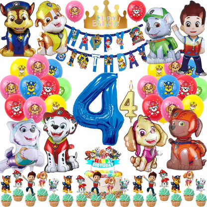 57 Pieces 4th Birthday Decorations Birthday Decor 4 Years Boys Girls Party Decoration Set Happy Birthday Banner, 9 Large Foil Balloons, 20 Latex Balloons, Cake Toppers, Candles, Birthday Hats (Number 4)