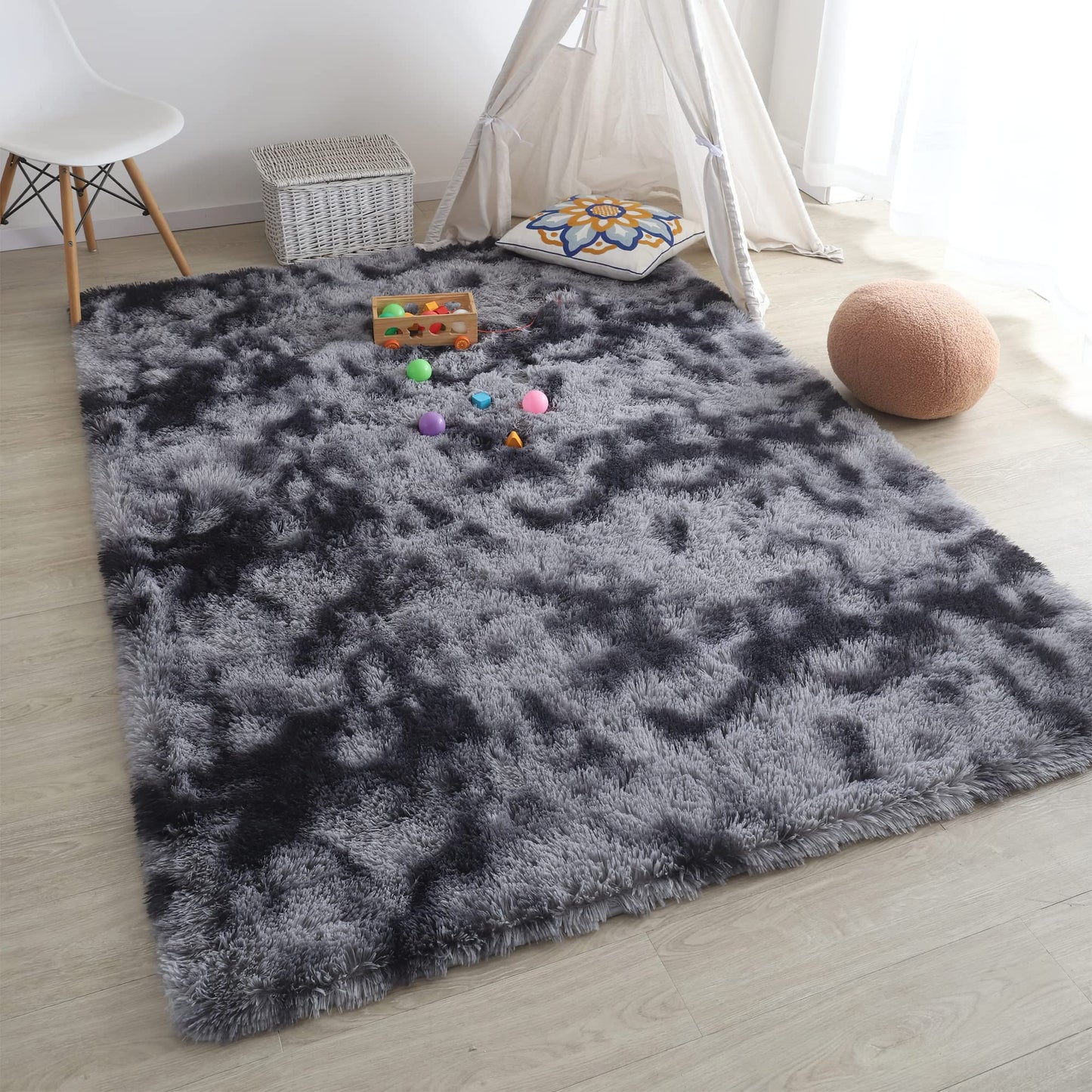 VOFUSHON Living Room High Pile Carpet, Shaggy Hallway Runner Modern Fluffy Soft Rug Large for Living Room Decor/Bedroom/Kids Room (80 x 150 cm, Dark Gray)
