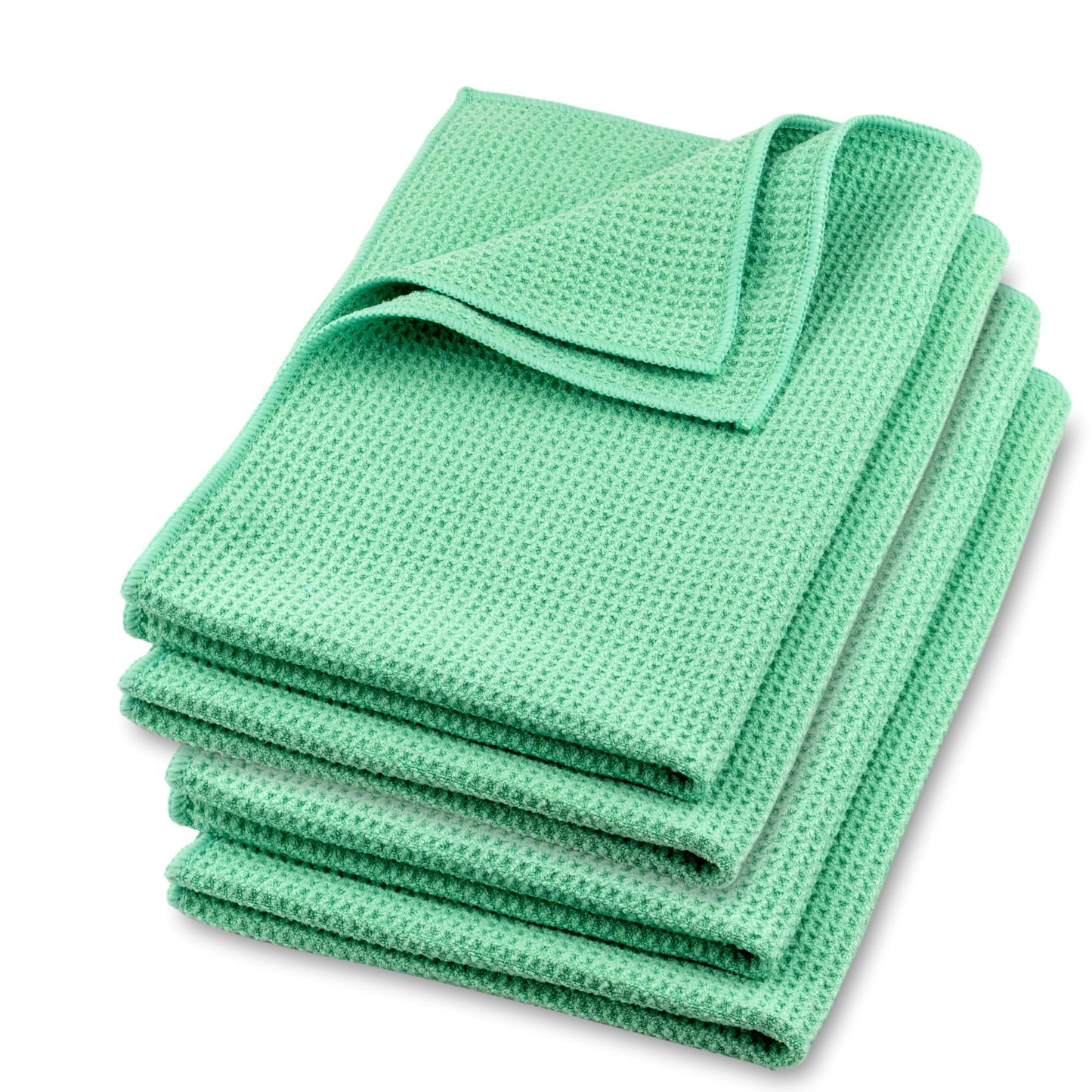 ELEXACLEAN Microfiber Drying Towel, Premium Waffle Cloth (4 pieces, 60x40 cm, Green) super soft quality for car, glass, kitchen, dishes, bathroom.