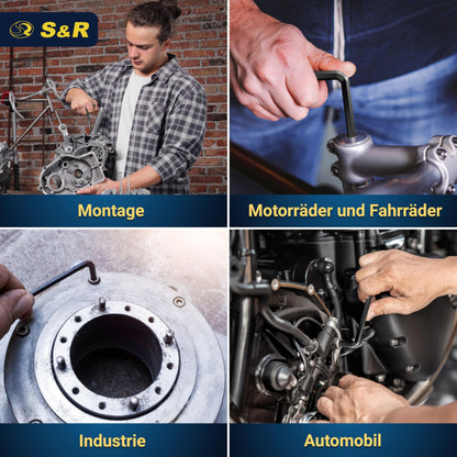 S&R Hex Key Set, 30 pieces, CrV steel, metric 0.7-10 mm & inch 0.028 to 3/8; Hex set precise, durable & robust for bicycle, automotive & furniture assembly, Allen key set.