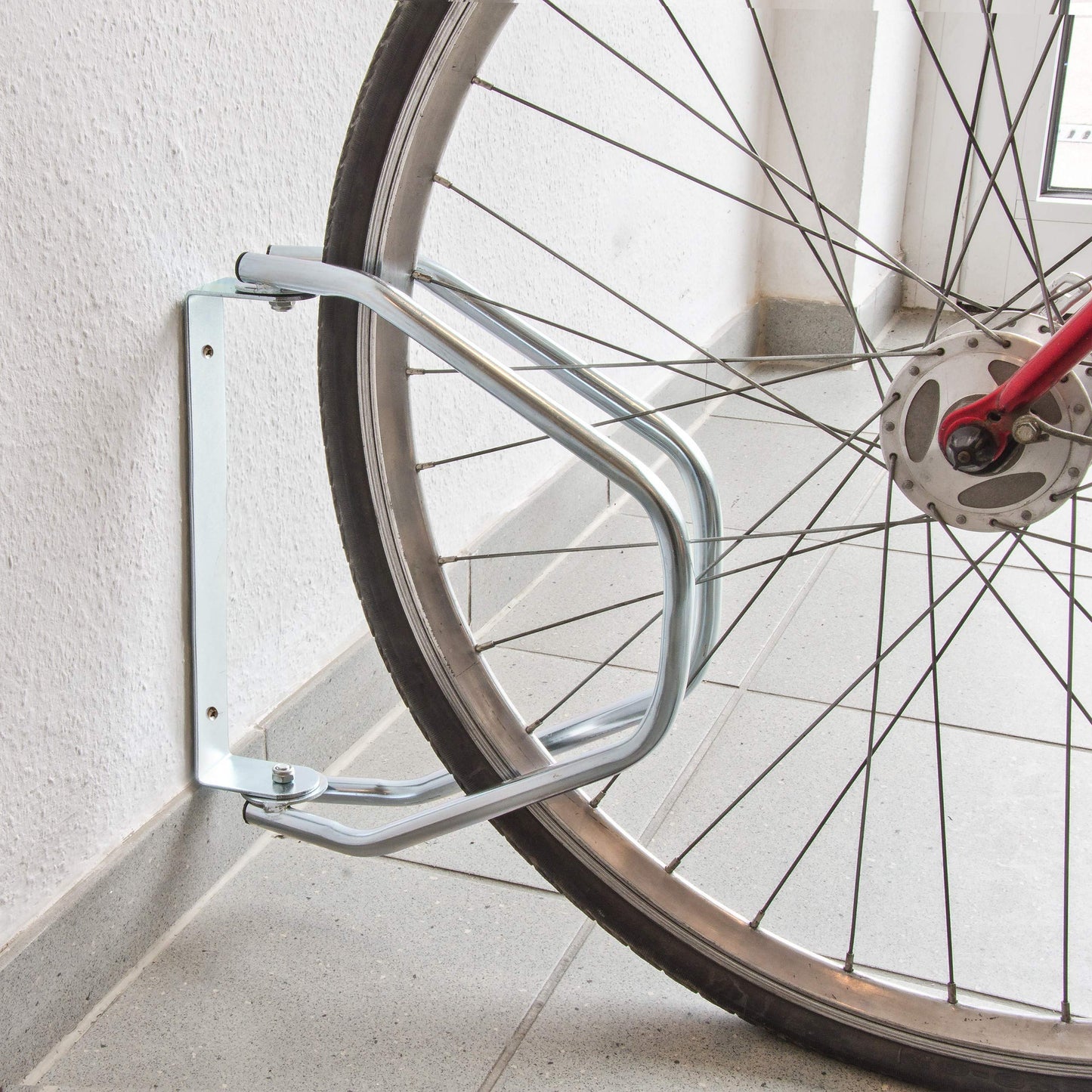 Relaxdays 2 x bike stands in set, wall-mounted as individual stands, adjustable, dimensions (HxWxD): 32.5 x 9 x 28.5 cm, silver.