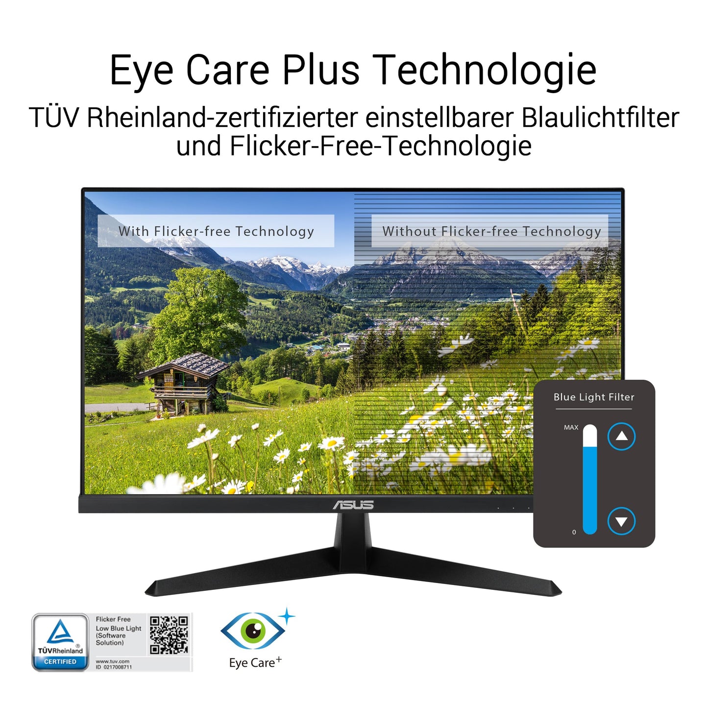 ASUS Eye Care VY279HGR - 27 inch Full HD Monitor - 120 Hz, 1ms MPRT, AdaptiveSync, GameFast Input - IPS Panel, Vesa 100x100, 16:9, 1920x1080, HDMI, D-Sub