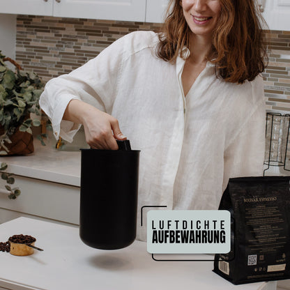 KC Kitchen & Co. Coffee canister airtight for 1 kg coffee beans – Stainless steel storage container with vacuum seal & aroma closure – Storage canister for coffee, tea, sugar, cereal Matte Black (2800 ml)
