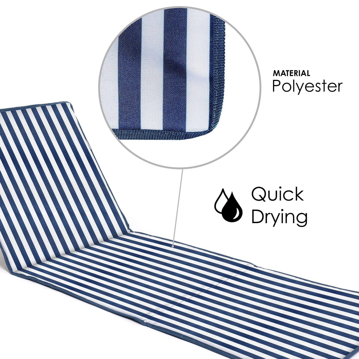 just be... Sun lounger for the beach, foldable, lightweight, portable, adjustable with backrest and pocket for valuables, for holidays, garden, camping, park, and festivals, blue stripes