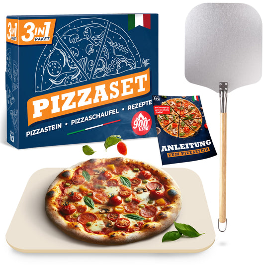 Blumtal pizza stone for oven 38x30cm + sturdy pizza peel - pizza stone for gas grill made of cordierite stone up to 900°C - suitable for gas grill - pizza stone - bread baking stone.