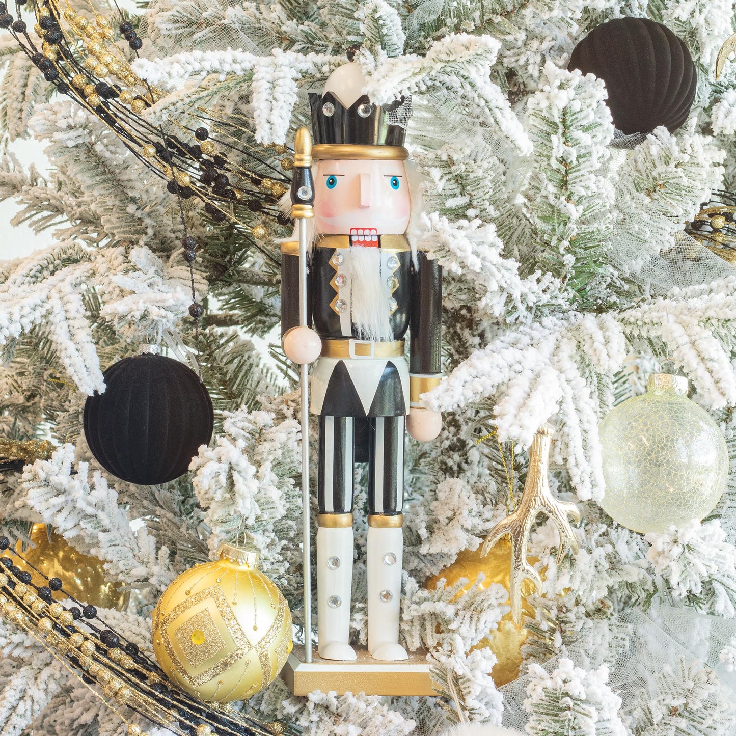 AI Store 38 cm Christmas Nutcracker Figures Christmas decor Large wooden Nutcracker Figure Christmas decoration (Gold White)
