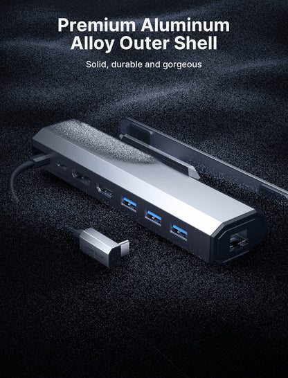 JSAUX 7-in-1 Docking Station compatible with Valve Steam Deck/OLED/ASUS ROG Ally/Lenovo Legion go/MSI Claw, featuring 4K@60Hz HDMI & DisplayPort, Gigabit Ethernet, 3 USB A 3.2, and USB C 100W-HB0702.
