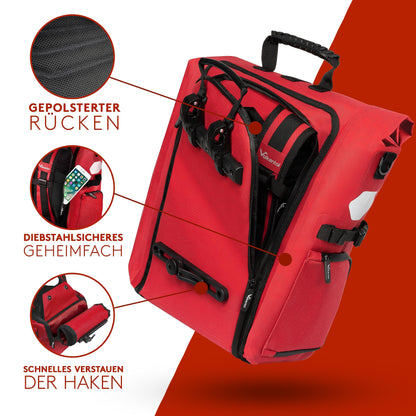 Valkental® - 3in1 Bike Bag Pro - The Original - High-quality Nylon - 23L Capacity - Can be used as a luggage rack bag, backpack & shoulder bag - 100% Waterproof - Bike bag for luggage rack