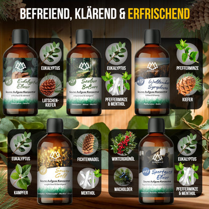 NORDHOLZ® Sauna infusion set [5x100ml Breathe free] special & natural sauna infusion - intense & relaxing scent - sauna accessories