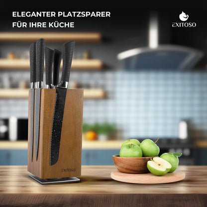Successful NEW Acacia Knife Block, 360-degree Rotating with External Magnets & Removable Bristle Insert - Holds up to 20 knives | Secure Knife Storage Wooden Knife Block (knives not included)