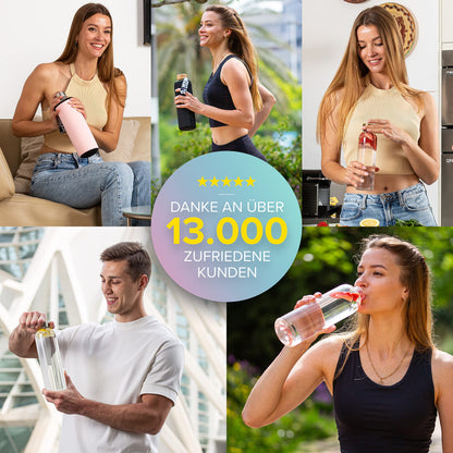 HYDROP® AWARD WINNING Glass Bottle 1 Liter with protective sleeve shatterproof - Glass drinking bottle in 1L or 750ml suitable for carbonation & leak-proof - Glass water bottle with high-quality gift packaging