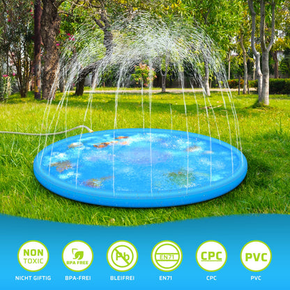 Anpro 170CM Splash Pad, Sprinkler Water Play Mat Splash Play Mat with 15 Anti-Slip Strips, Summer Garden Water Toy for Baby, Kids, Dogs, and Pets.