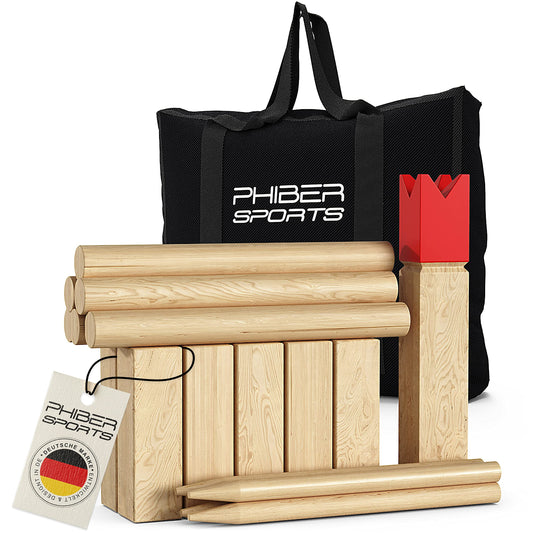 Kubb Viking Game made of premium quality wood - Solid wood construction - Comes with a convenient carrying bag - Outdoor chess game - Wooden game for kids and adults of all ages, 2-12 players