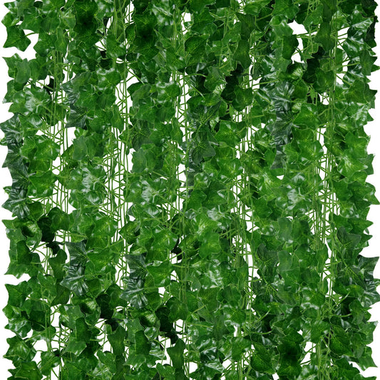 ADORAMOUR Artificial Ivy Garlands - 48 Pack, 210cm Length - Fake Vines for Room and Garden Wall Decoration for Indoor Outdoor, Green Plastic Leaves, Hanging Plants for Greenery Decor