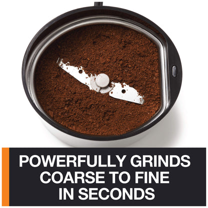Krups F20342 Coffee and Spice Grinder in One, Powerful Motor, Adjustable Grind Size, 75g Capacity, Stainless Steel Blade, Safety Lid, Anti-Slip Feet, Black.