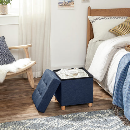 SONGMICS Storage Ottoman, Small Folding Bench, 38 x 38 cm Footrest, Storage Box, Holds up to 300 kg, for Living Room Bedroom Dorm, Midnight Blue LSF14IN