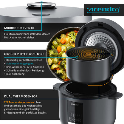 Arendo - Digital Multicooker 2 liters 350 watts Multicooker with steaming insert and measuring cup, rice cooker multicooker - 5 cooking programs - timer - non-stick coated - BPA-free