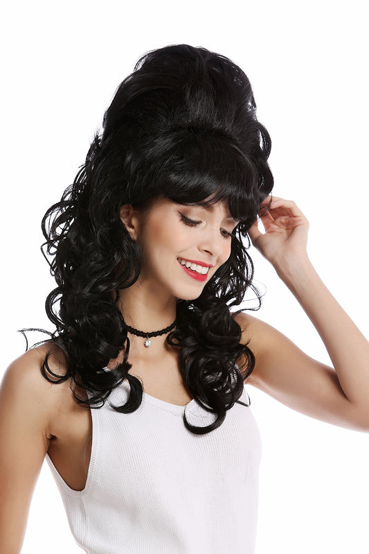 WIG ME UP - GF-W2418-1B Wig Women's wig Baroque 60s retro huge Beehive updo Curly long bangs black