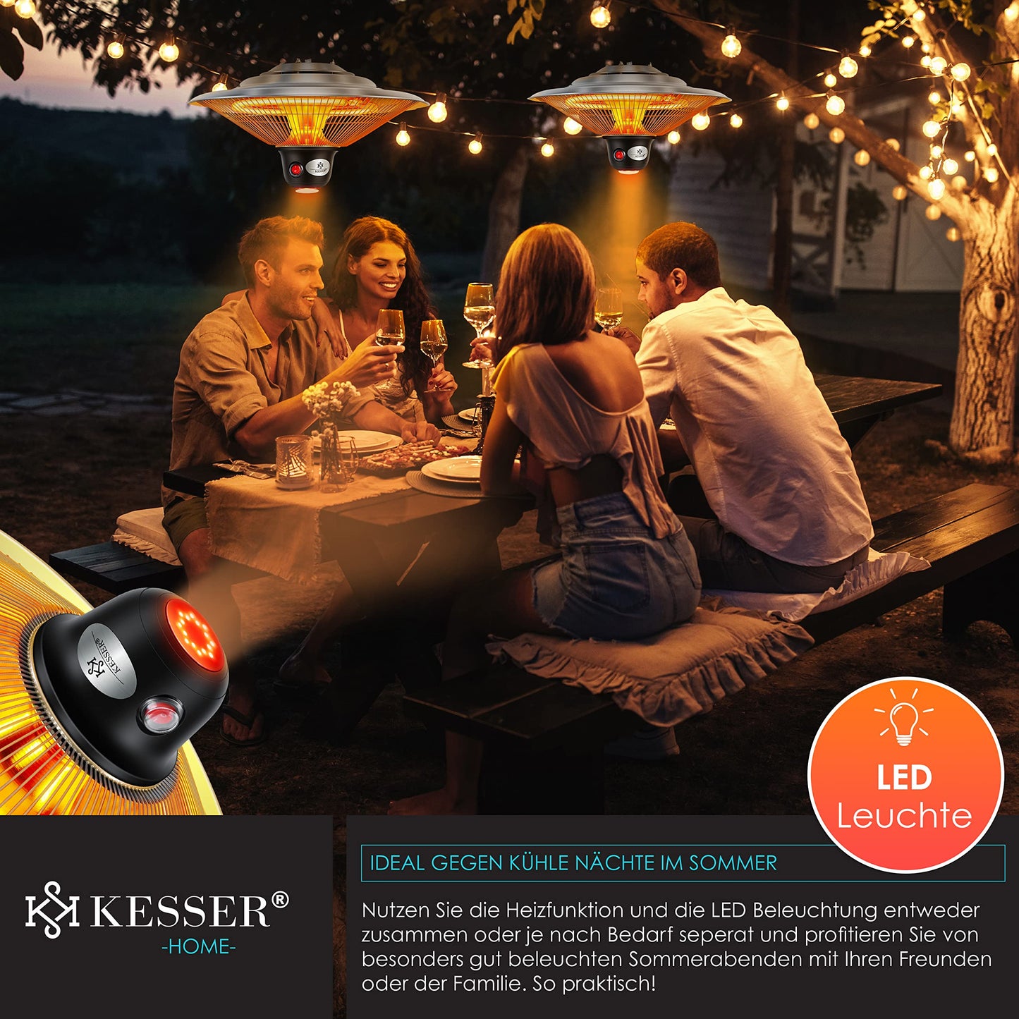 KESSER® Ceiling Heater ✓ Patio Heater ✓ Heat Lamp ✓ Outdoor Heater | Infrared | Ceiling-Mounted | Heater | Infrared Heater | Patio Heater | Quartz Heater | Power: 1500W with Remote Control