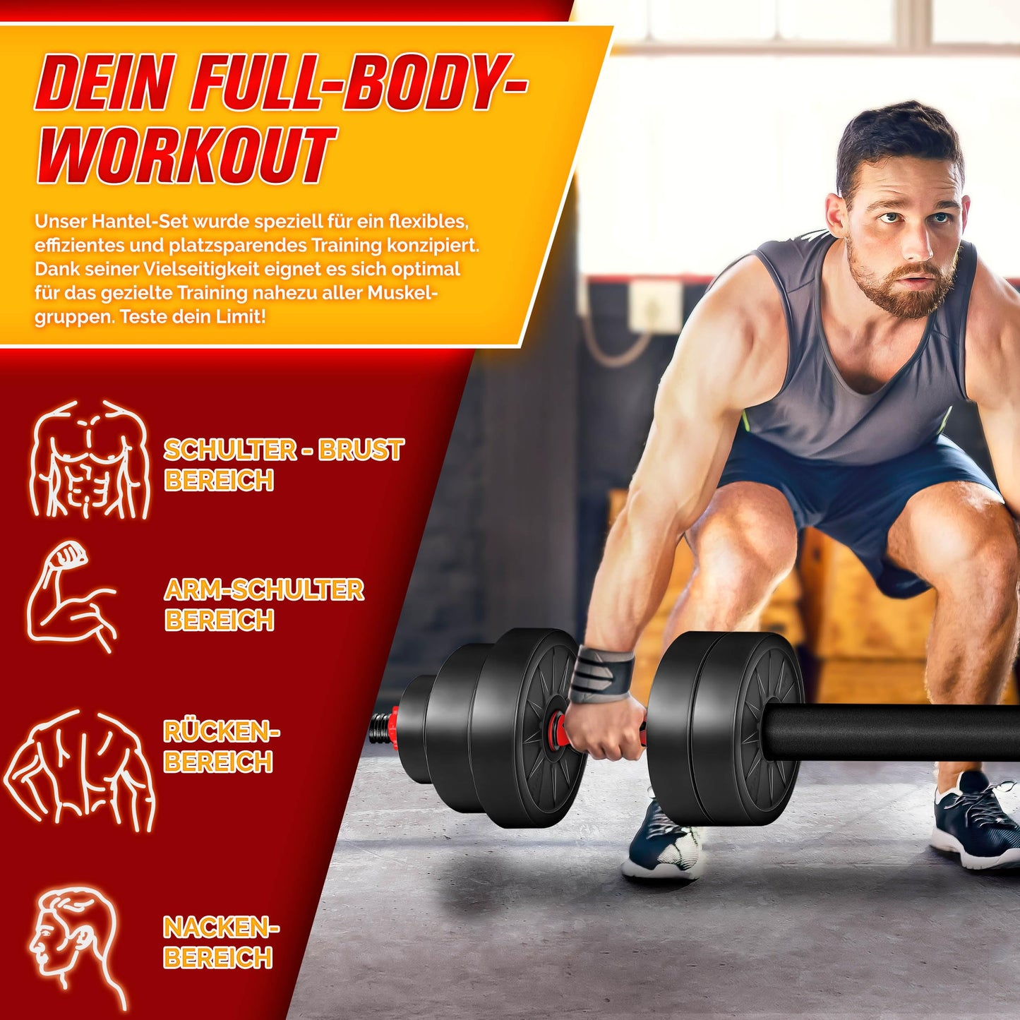 RE:SPORT 2 in 1 Dumbbells Set 15-30kg | Adjustable dumbbell set | Short dumbbell & Long dumbbell | Star locks & Connecting rod (40 kg)