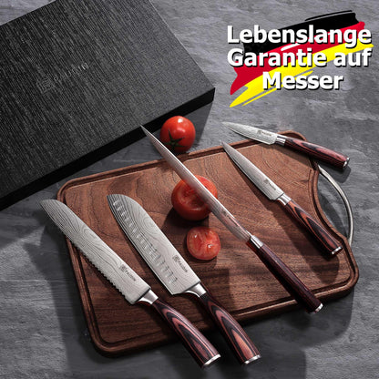 PAUDIN Kitchen Knife Set, 5-piece kitchen knife set made of high-quality carbon stainless steel, ultra-sharp knife set with chef's knife, cleaver, and utility knife.