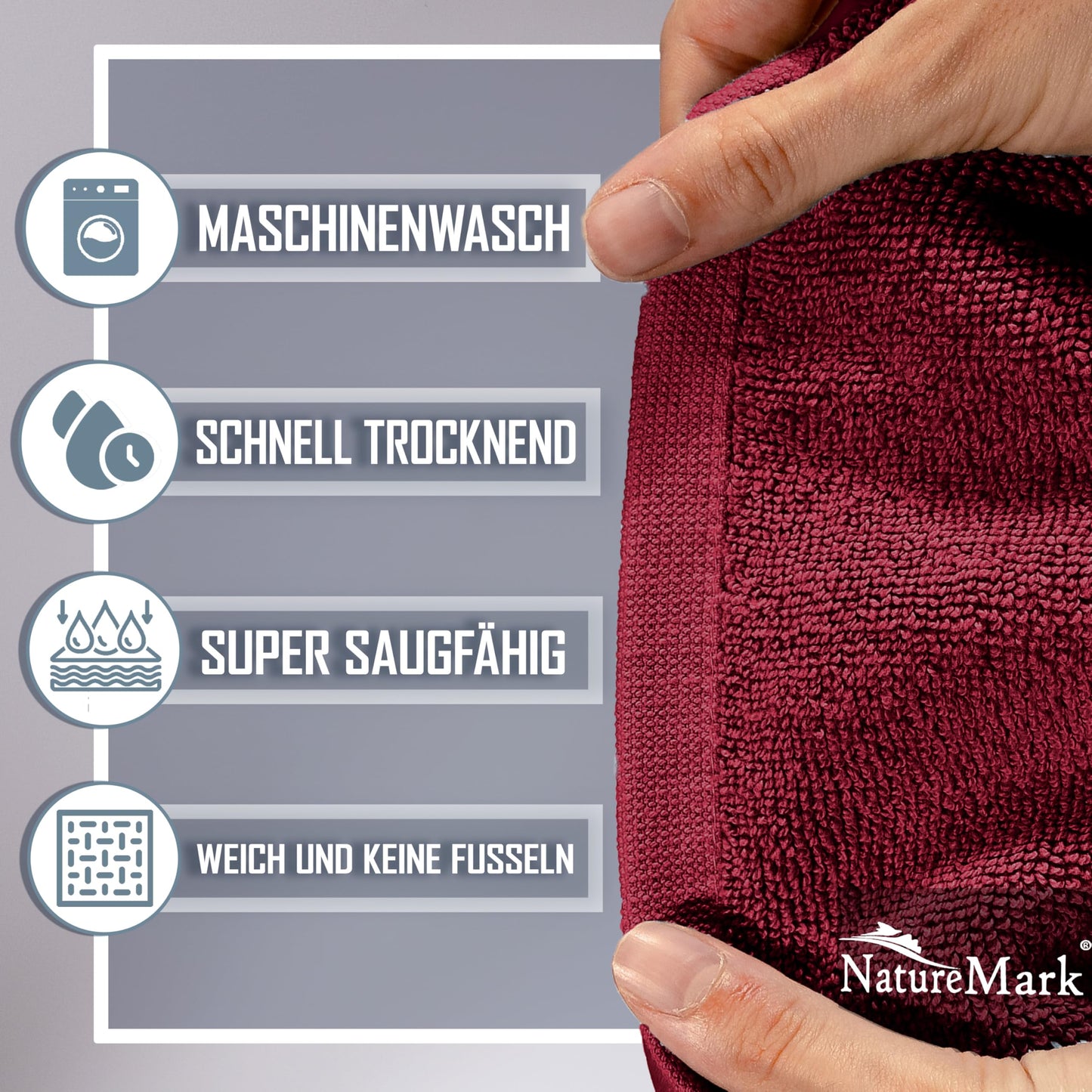 NatureMark 2-pack bath mat | Premium quality | 100% cotton | 50 x 80 cm | Shower mat double pack | Color: Bordeaux red