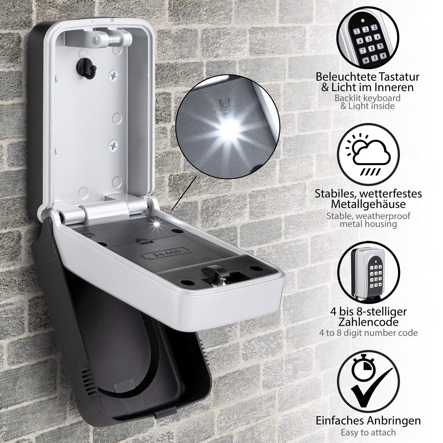 ONVAYA® Electronic Key Box | Key safe with individually adjustable code | Easy wall mounting | Weatherproof metal casing for indoor & outdoor use | Master code
