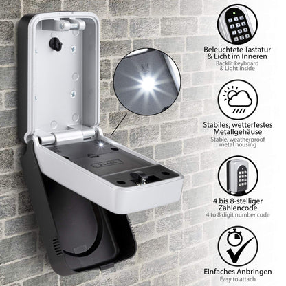 ONVAYA® Electronic Key Box | Key safe with individually adjustable code | Easy wall mounting | Weatherproof metal casing for indoor & outdoor use | Master code